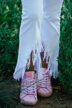 Load image into Gallery viewer, Fringe High Rise White Jeans