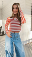 Load image into Gallery viewer, In The Air OTS Striped Top - Crimson