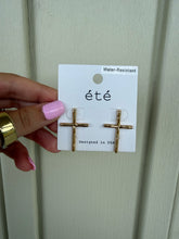 Load image into Gallery viewer, Faith Textured Gold Cross Stud Earrings