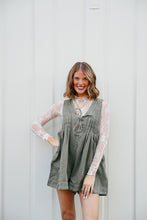 Load image into Gallery viewer, Cameron Pleated Denim Romper - Olive