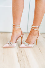 Load image into Gallery viewer, Satin Snow Rhinestone Bow Heels