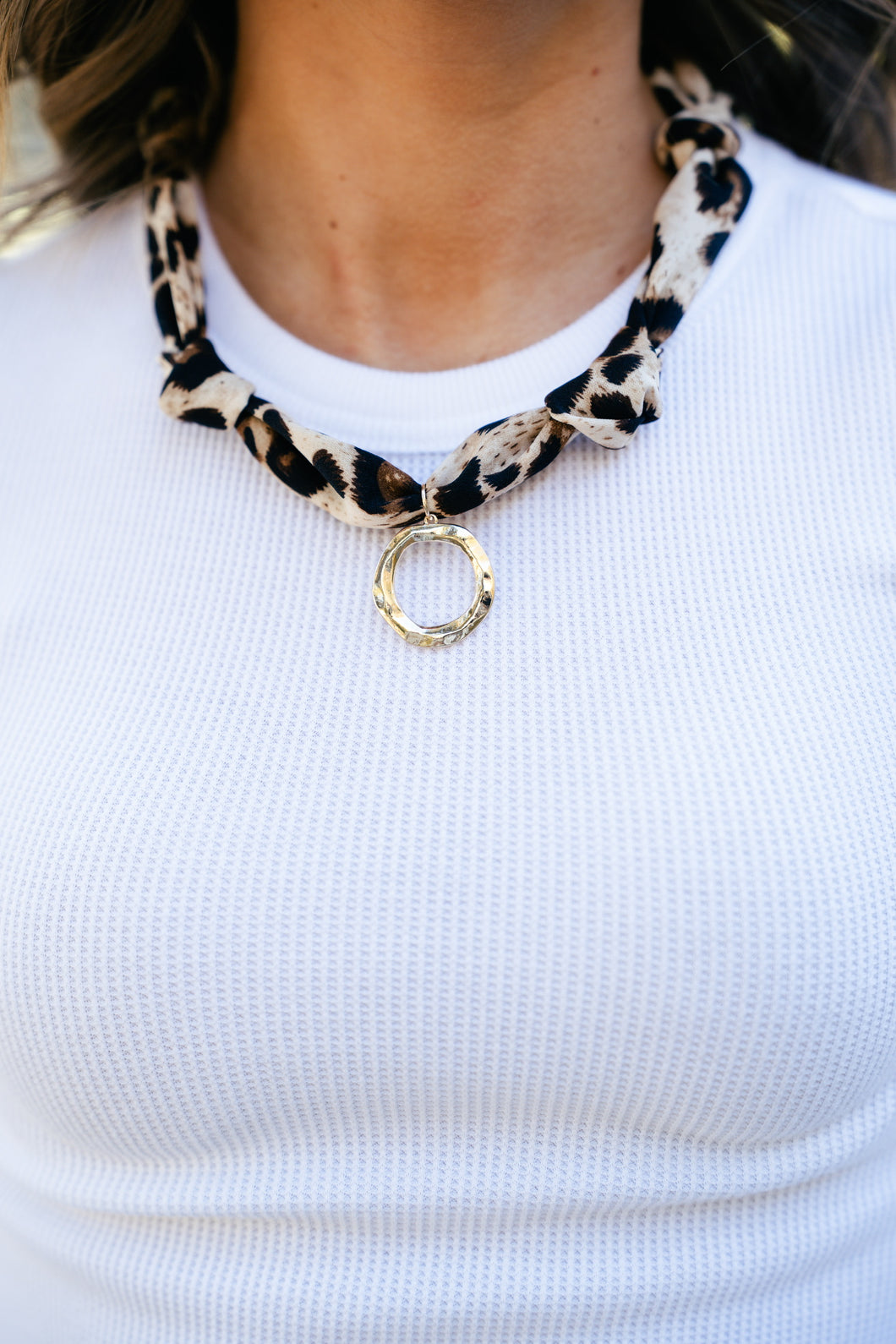 Mae O Ring Leopard Scarf Necklace