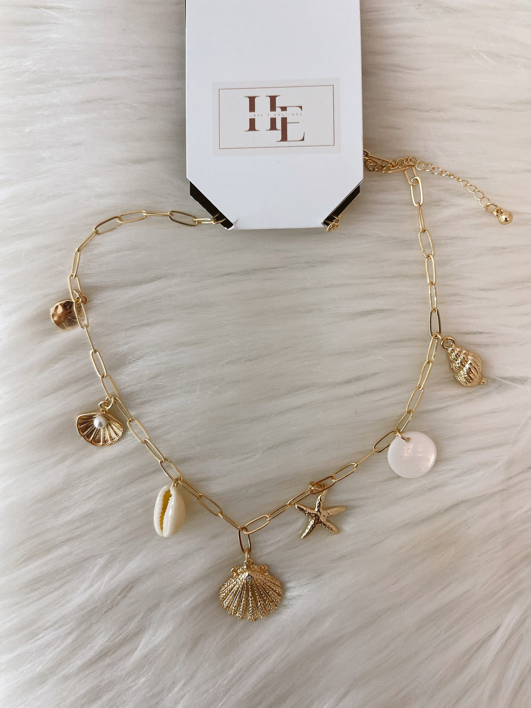 Sage Seashell Charm Necklace