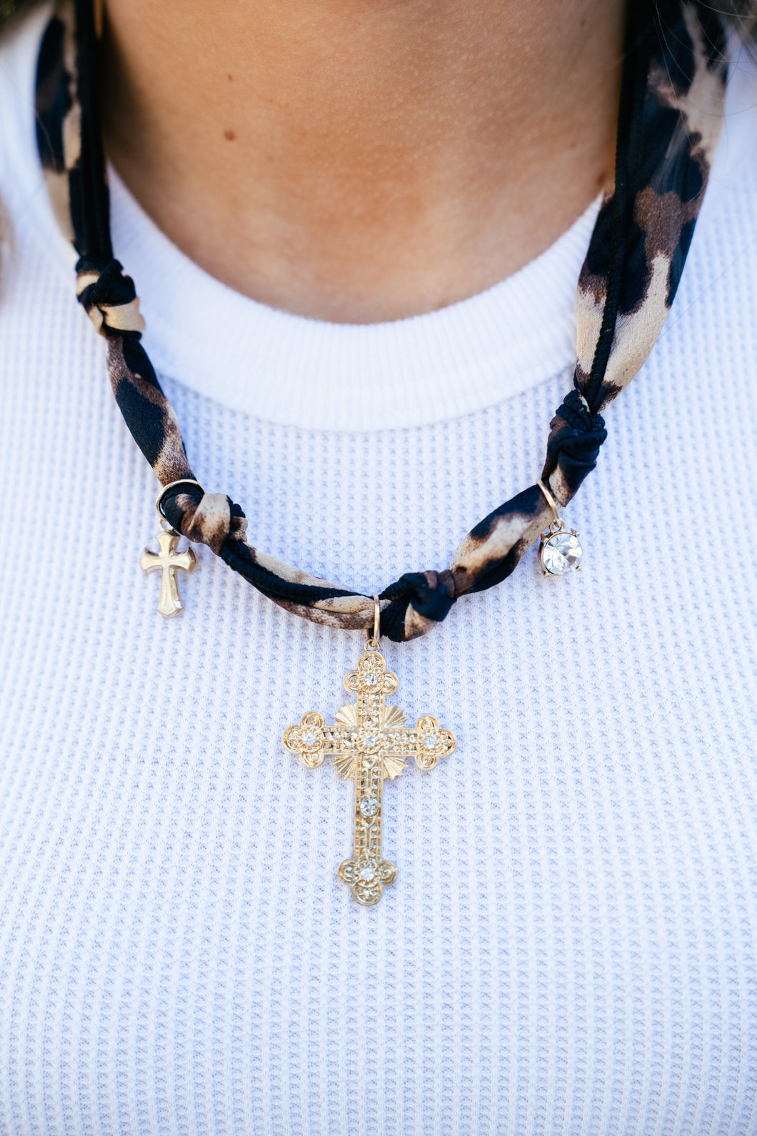 Layne Leopard Cross Scarf Necklace