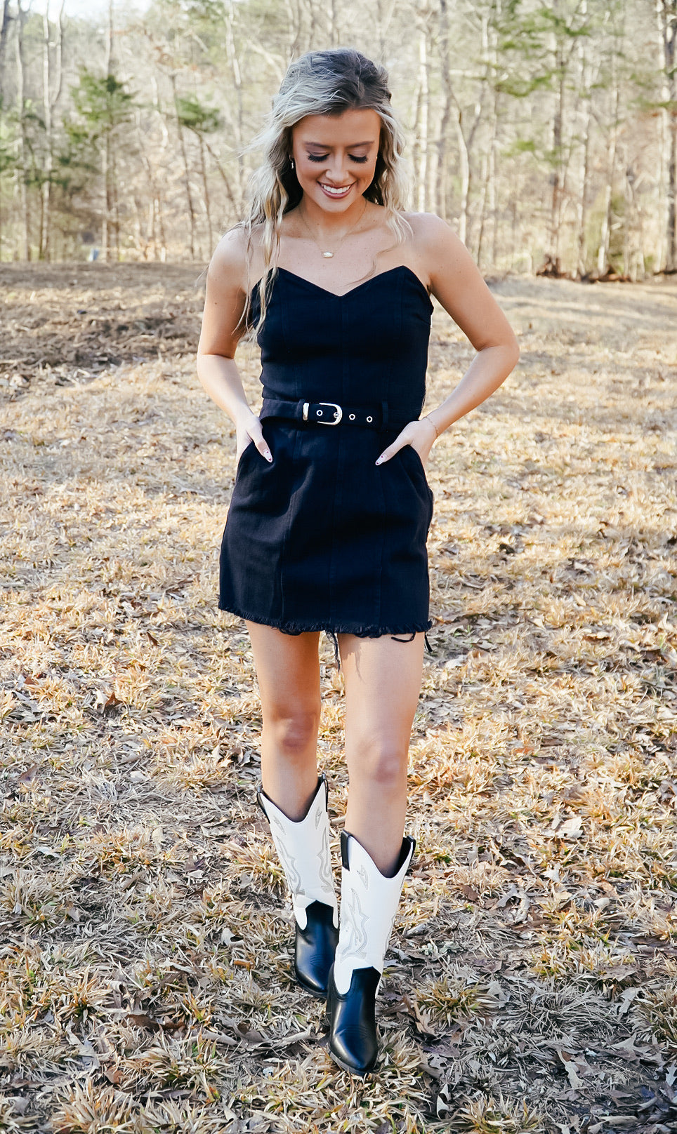 Carrie Dark Denim Mini Dress  Hope E Boutique