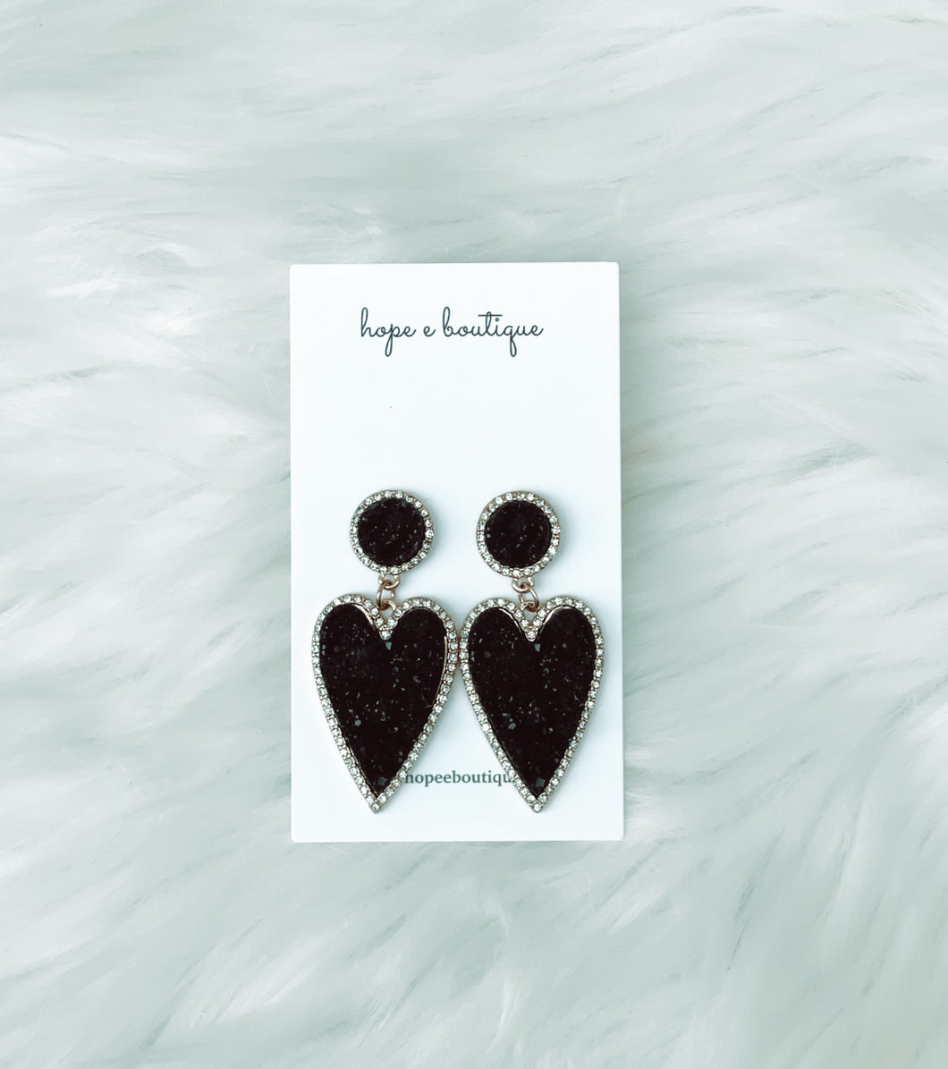 Black Heart Textured Dangle Earrings