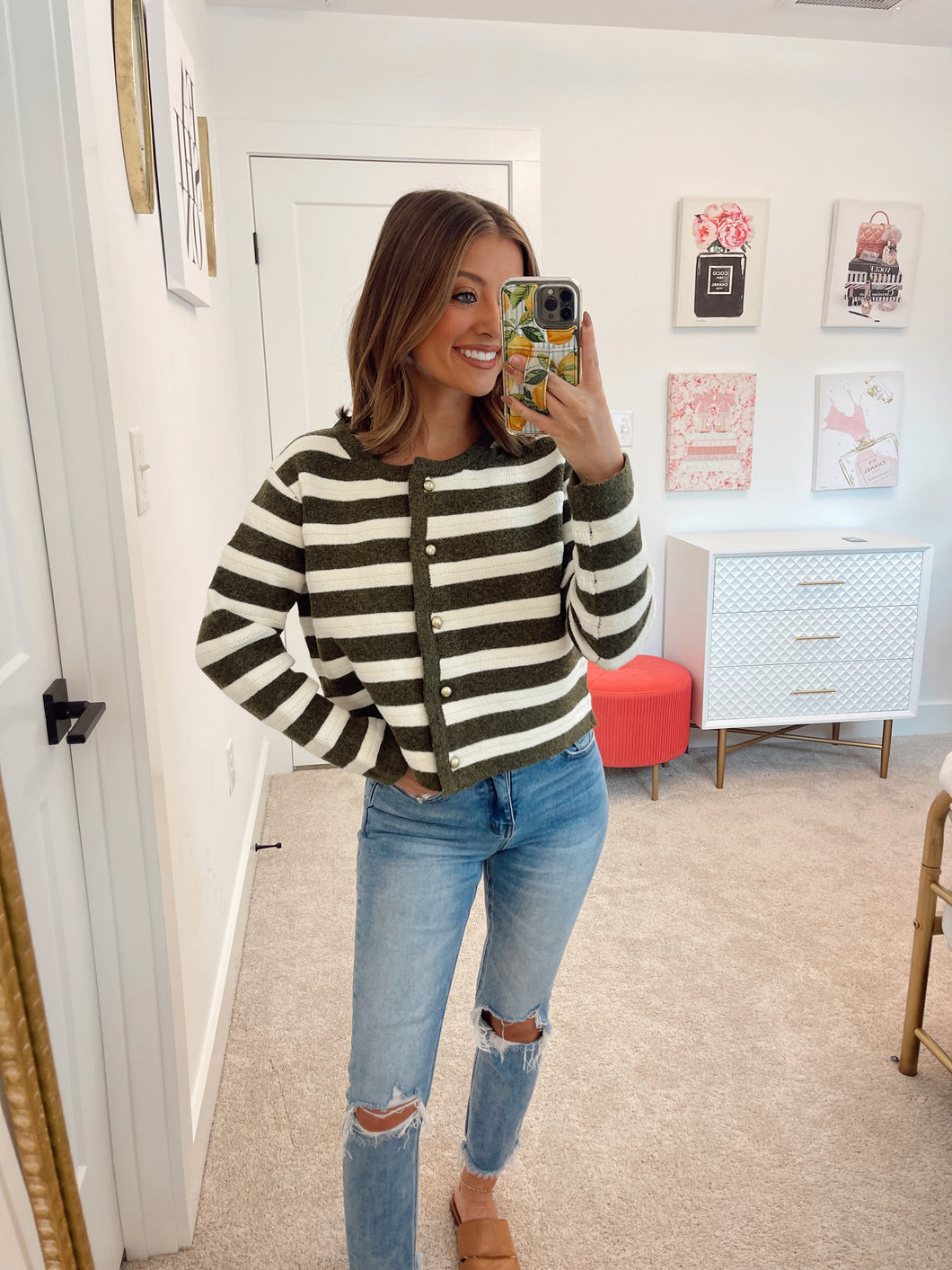 Nina Button Down Striped Cardigan