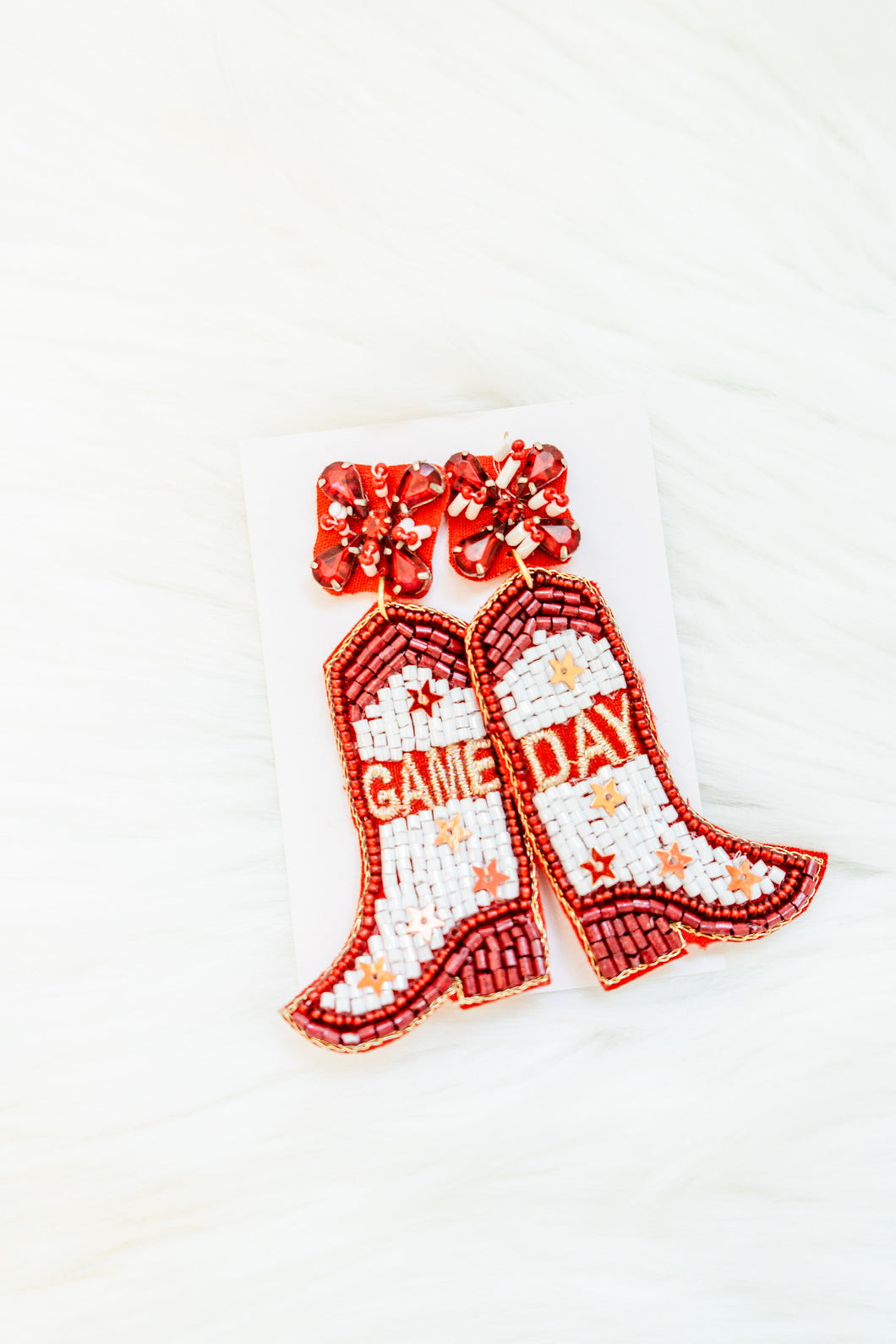 Red and White Game Day Seed Bead Earrings