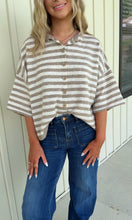 Load image into Gallery viewer, Baker Striped Short Sleeve Cardigan - Mocha
