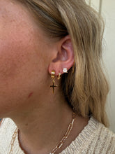 Load image into Gallery viewer, Mary Mini Cross Drop Hoop Earrings - Gold
