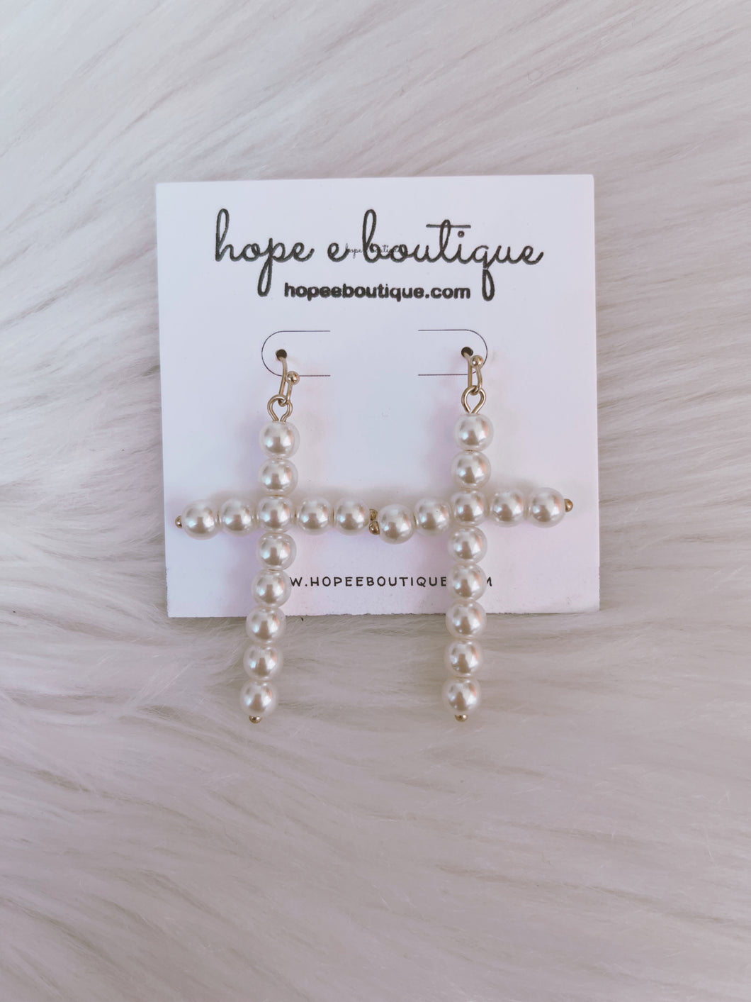 Pearly White Cross Earrings