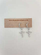 Load image into Gallery viewer, Mindy Mini Rhinestone Cross Hoops
