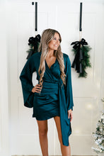 Load image into Gallery viewer, HoliDATE Satin Wrap Mini Dress
