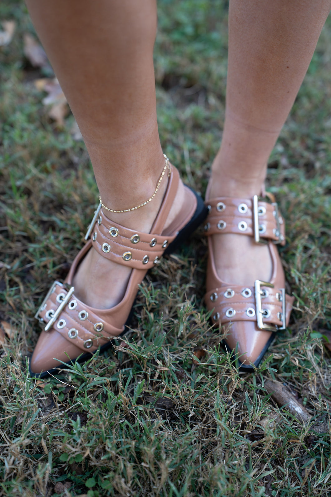 Missy Pointed Grommet Flats - Tan