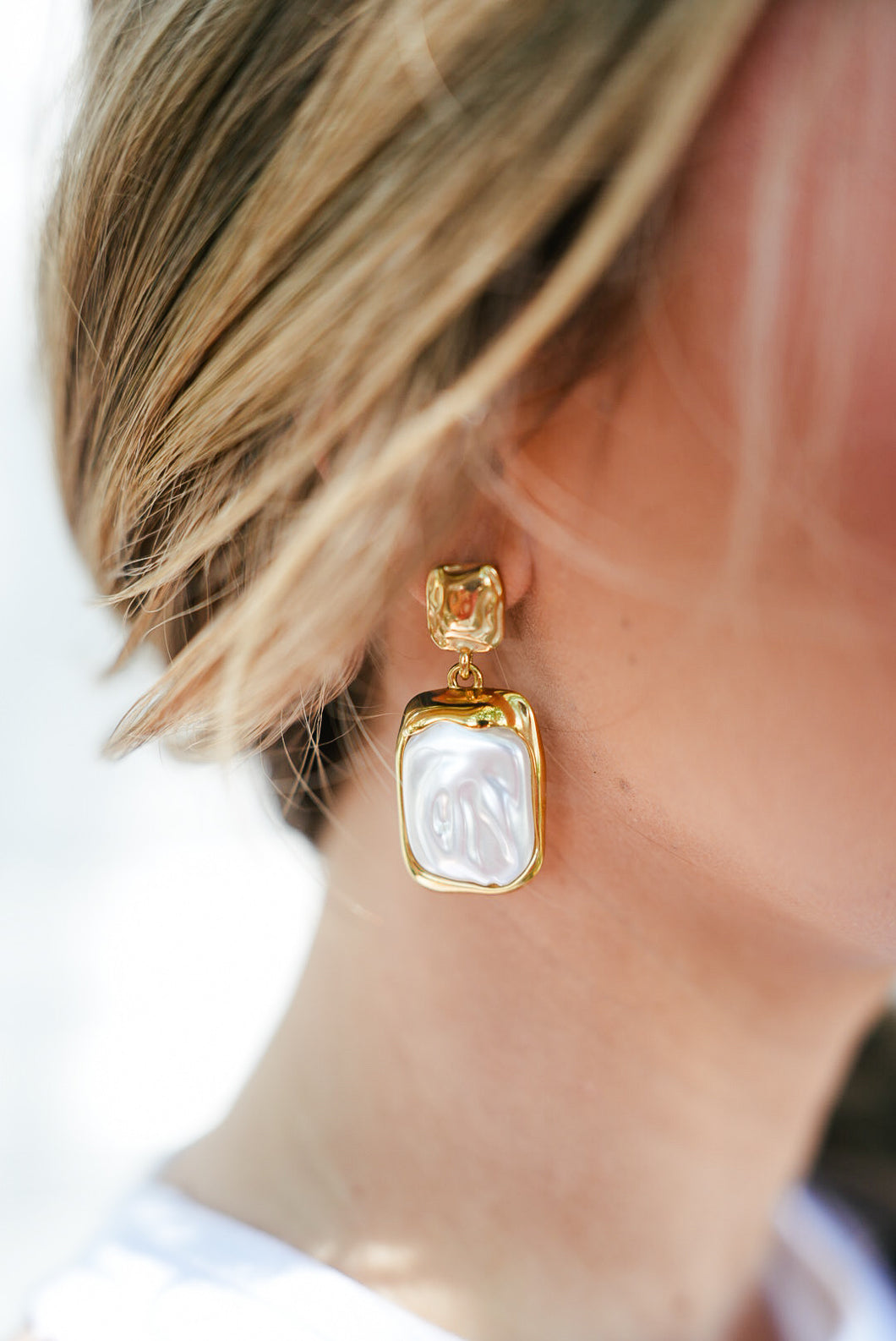 Noelle Square Pearl Drop Earrings