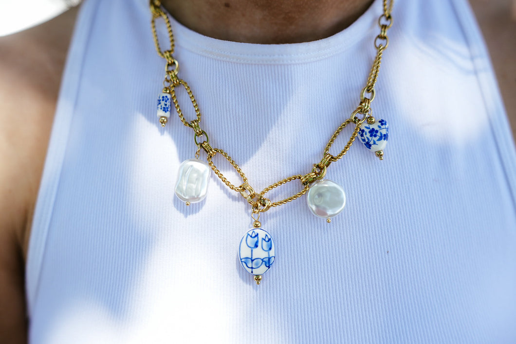 Myra Ceramic Floral Charm Necklace