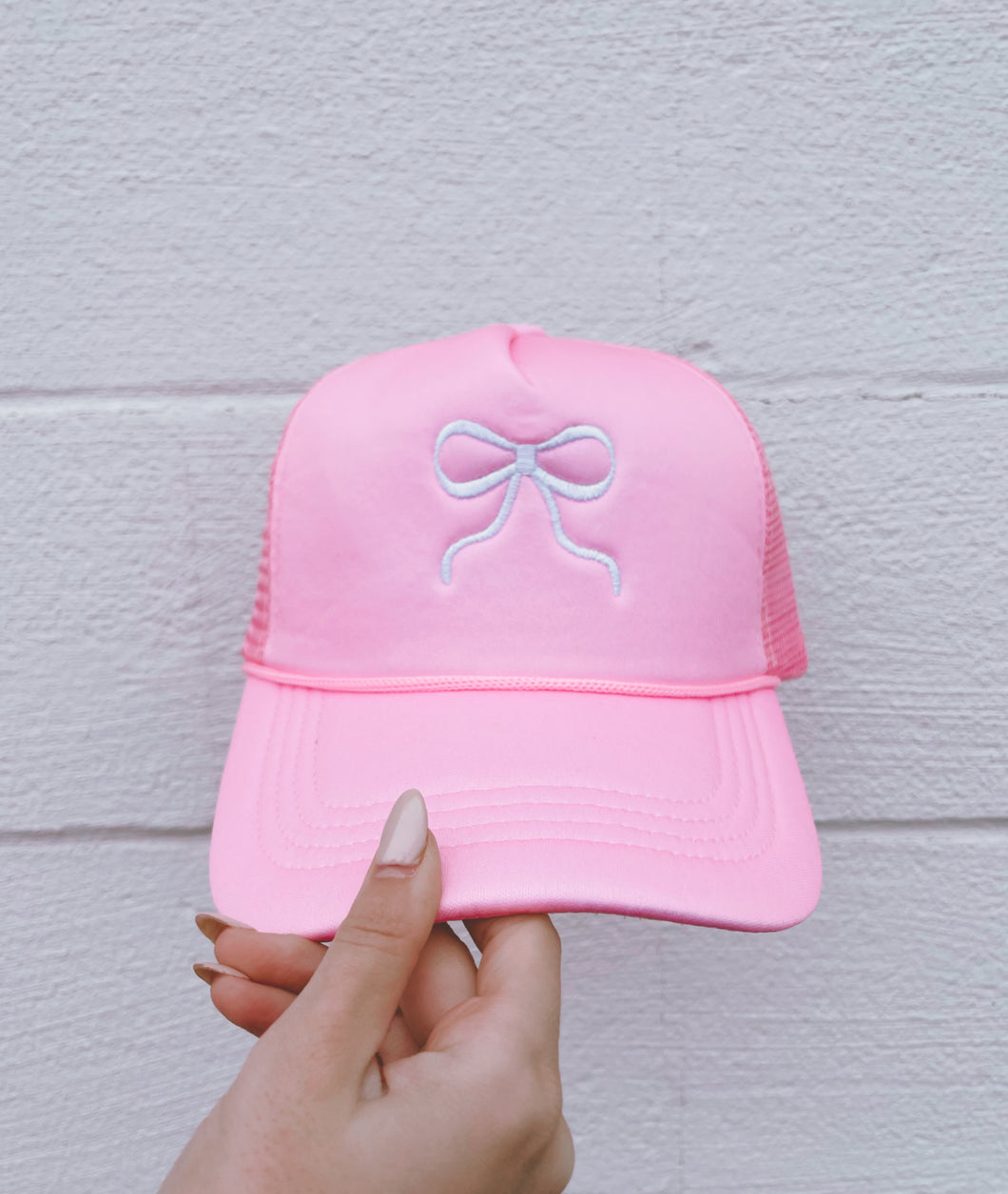 Bow Embroidered Trucker Hat - Pink