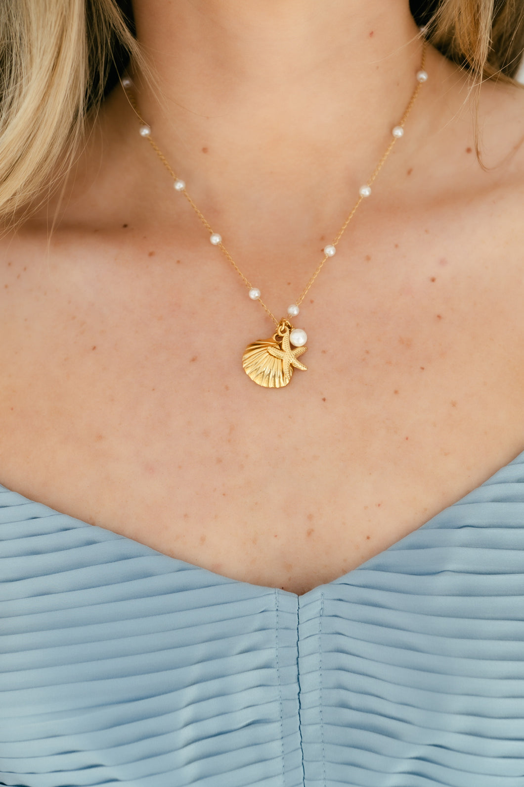 Seashell & Star Pearl Charm Necklace
