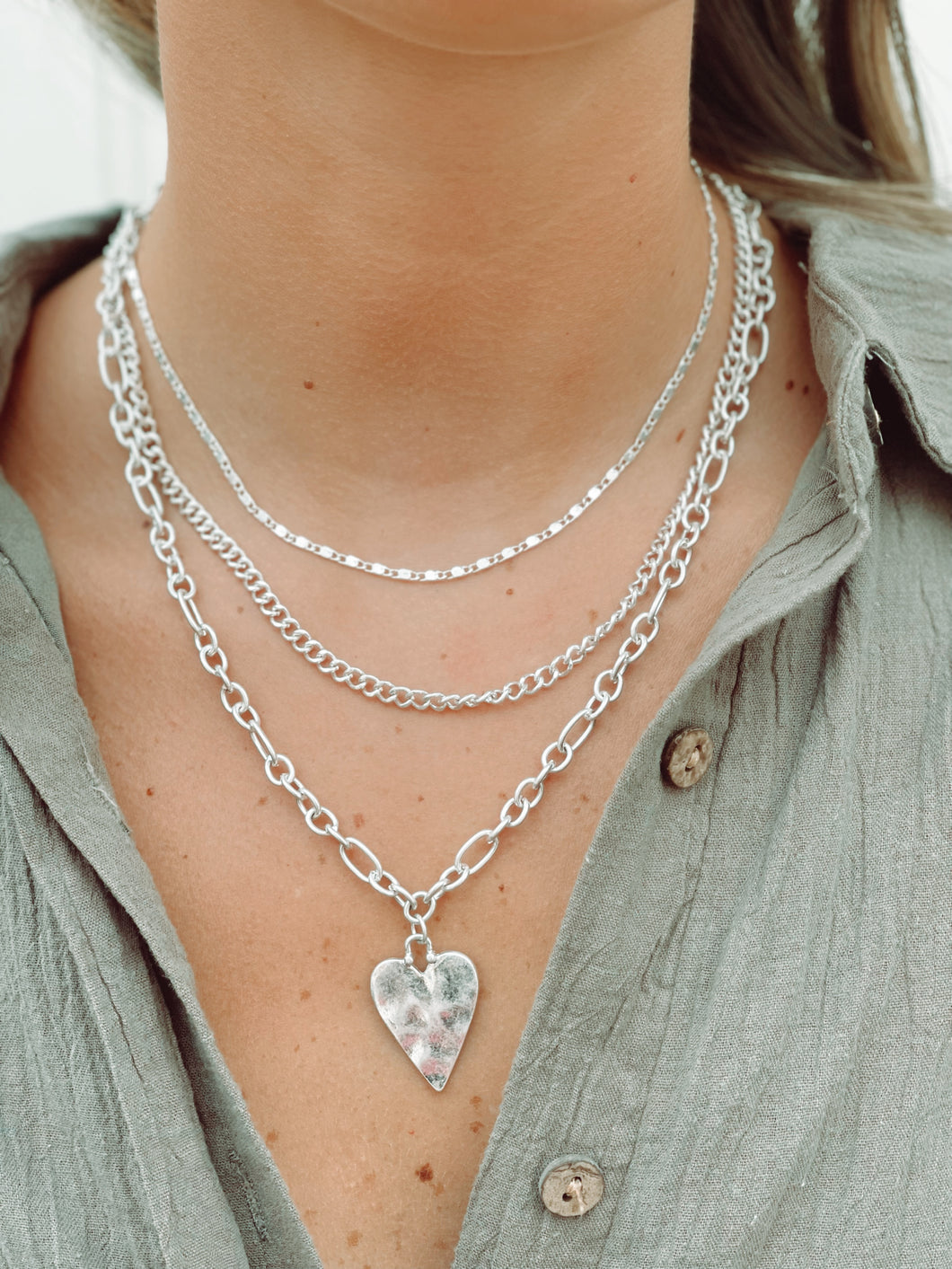 Heart First Silver Layered Necklace