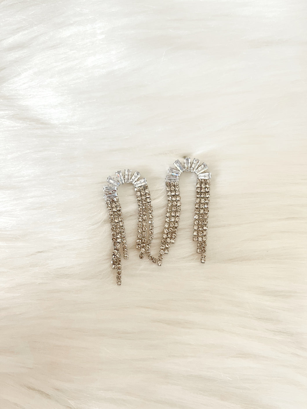 Crescent Rhinestone Fringe Earrings